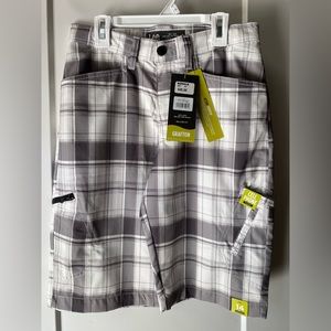 LEE Dress Shorts, Boys Size 14R, Gray/White Plaid, Adjustable Waist